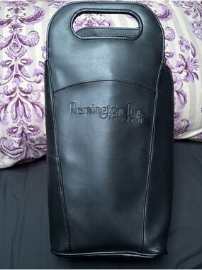 Flemington Furs Black Leather Insulated Wine Bottle Carrier Tote